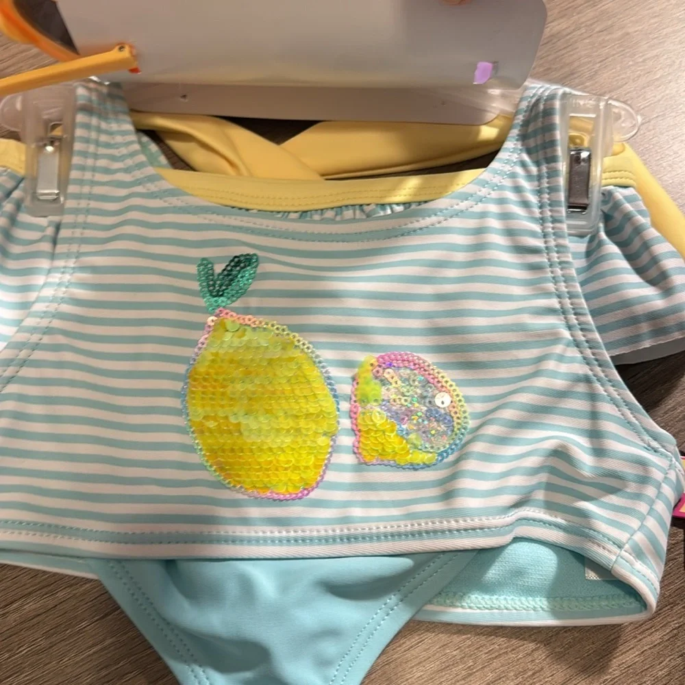 NWT swim bundle girls size 5 Colorful Swimsuit Set with Sunglasses‎ & a 2 piece